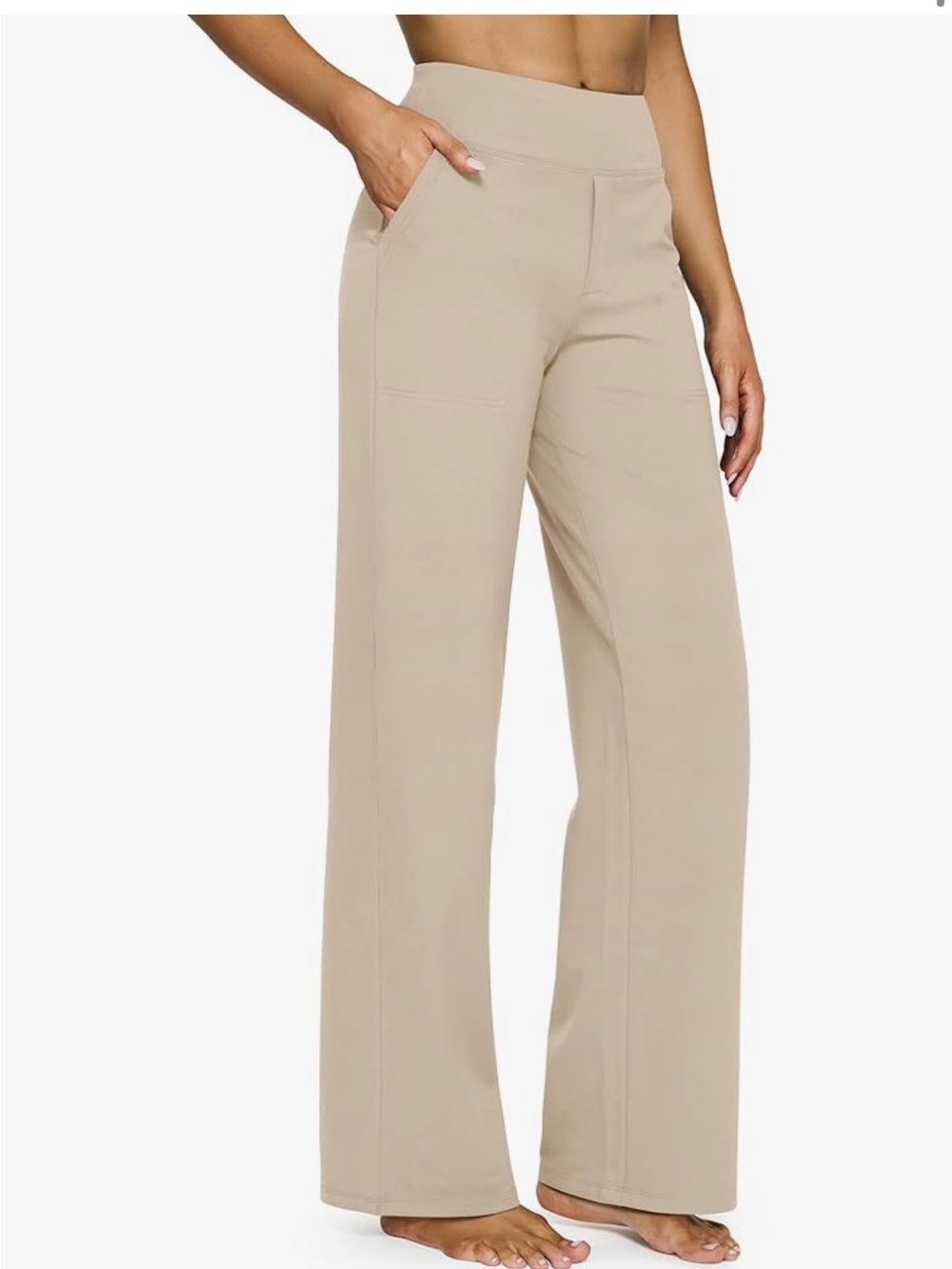 Wide Leg High-Waist Pants in Beige — Women's Wide Leg
